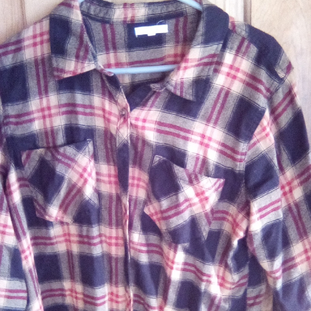 Maurices Plaid Button Down Shirt - Pink and Black